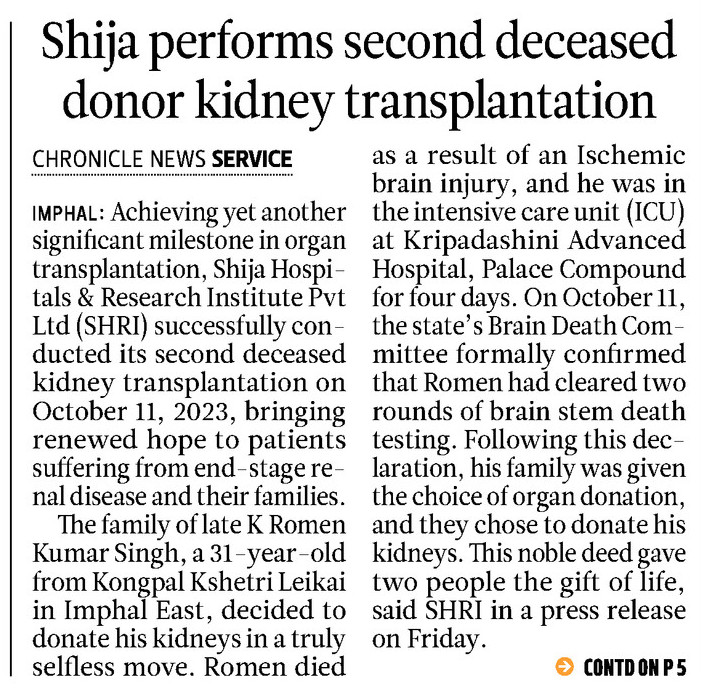 Shija performs second deceased donor kidney transplantation