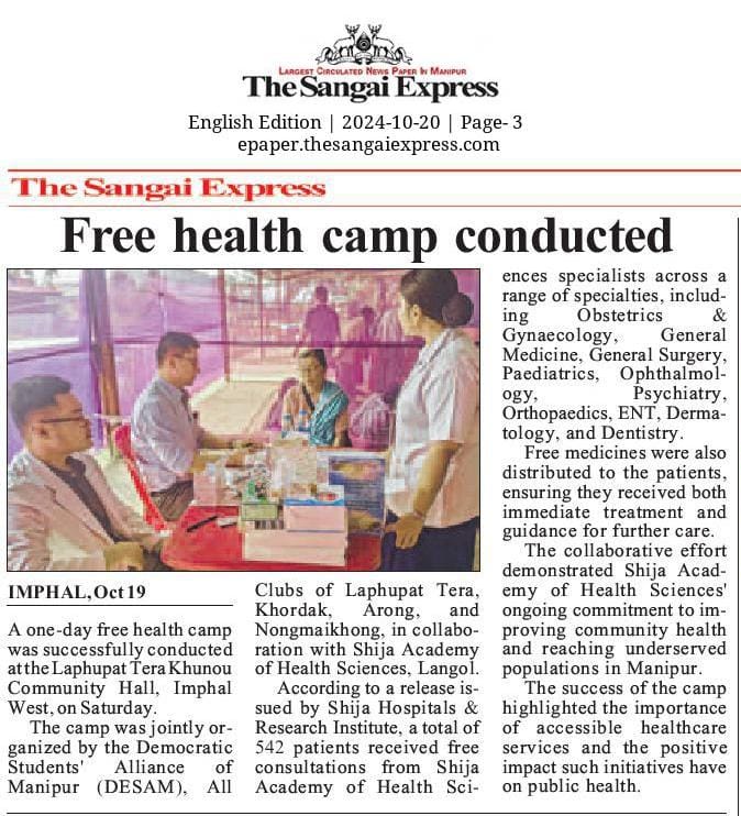 Shija Collaborates to Organize Free Health Camp at Laphupat Tera Khunou