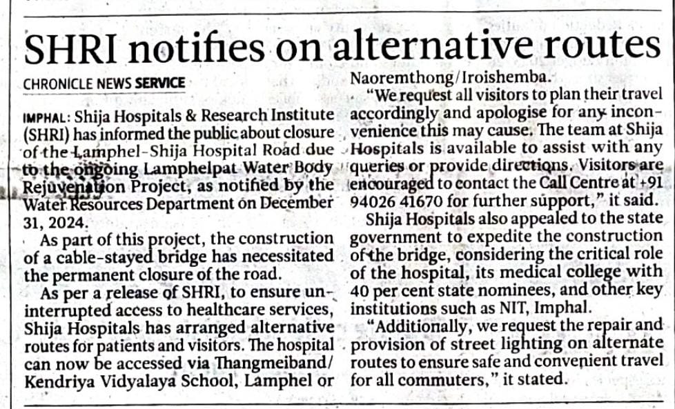 SHRI notifies on alternative routes