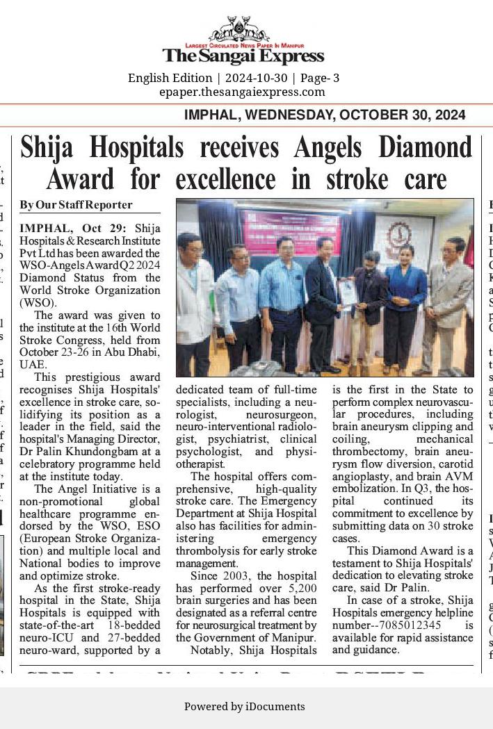 Shija Hospitals Receives Angels Diamond Award for excellence in stroke care